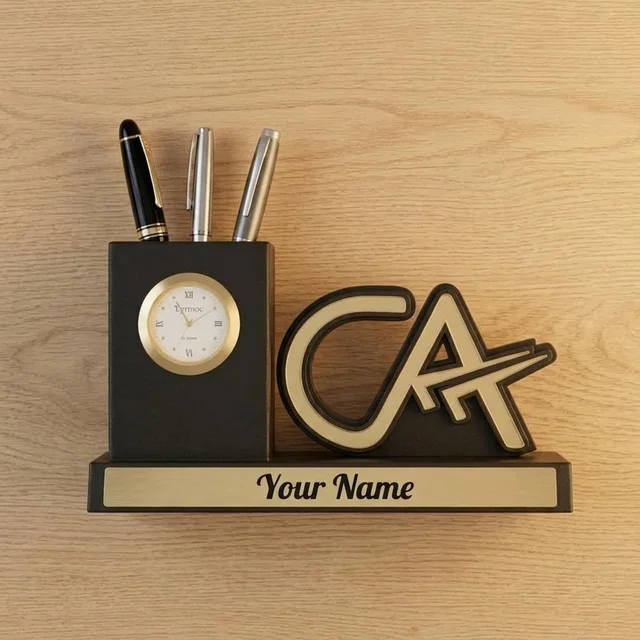 Premium Personalized Chartered Accountant -CA Desk Organizer with Analog Clock