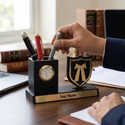 Premium Personalized Advocate Desk Organizer with Analog Clock