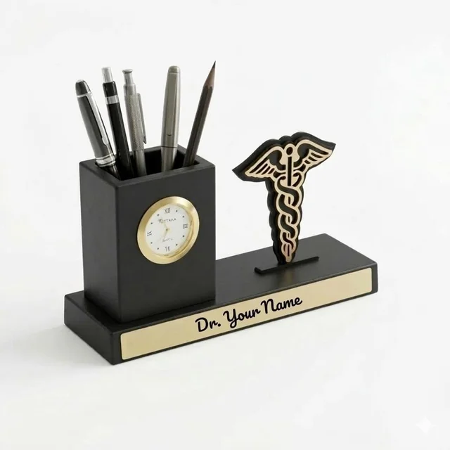 Premium Personalized Medical Desk Organizer with Analog Clock