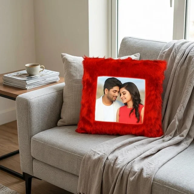 Personalized Fur Cushion Pillow With Photo | Square Shape Pillow