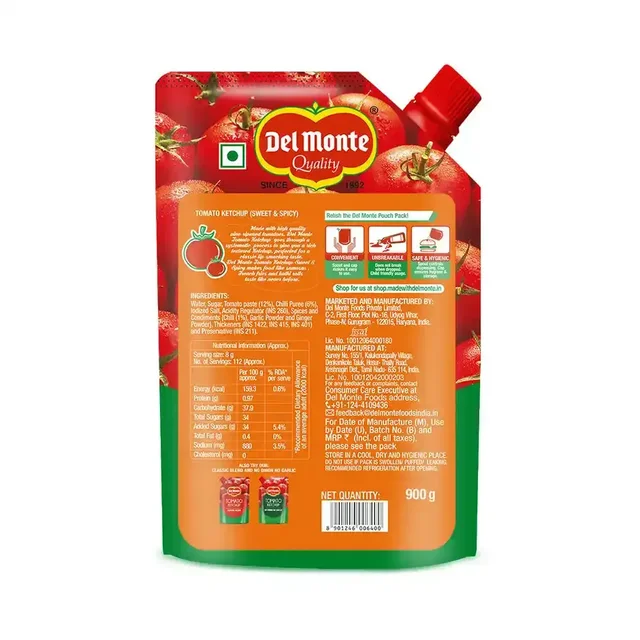 Del Monte Tomato Ketchup Sweet and Spicy Pouch - 900 g