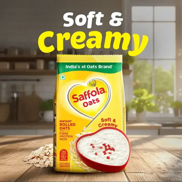 Saffola Oats, Instant Rolled Oats, Soft & Creamy Oats, Power of Protein, Iron & Fibre - 500 g