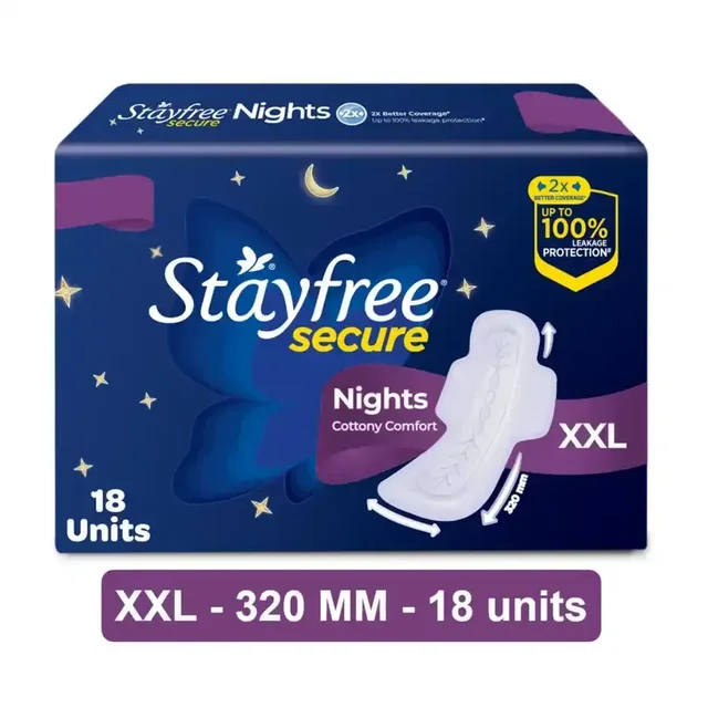 Stayfree Secure Nights XXL Sanitary Pads - 18 pcs