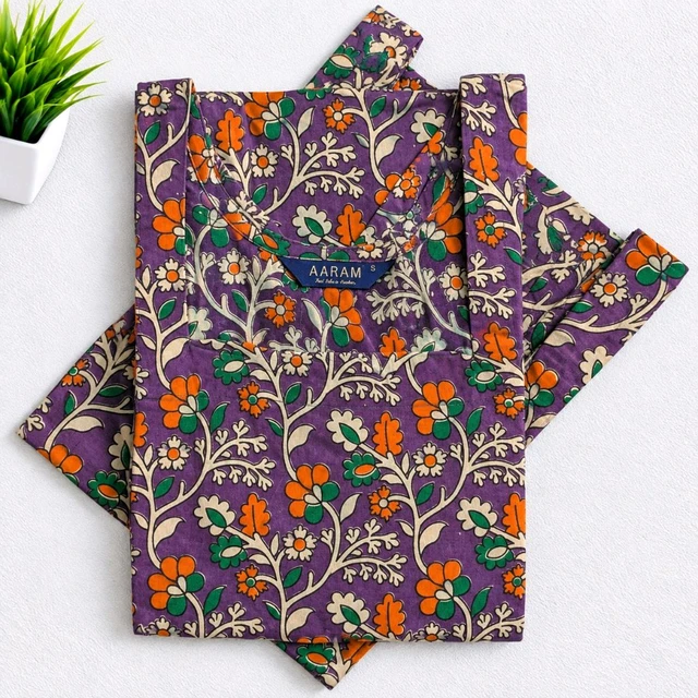 Aaram Kalamkari Cotton Kurti Side Open
