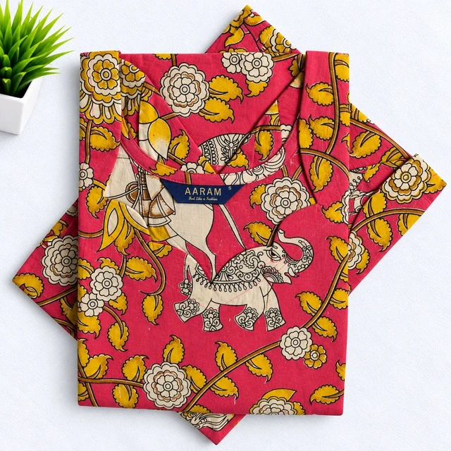 Aaram Kalamkari Cotton Kurti Side Open