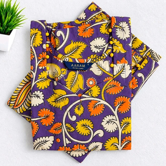 Aaram Kalamkari Cotton Kurti Side Open