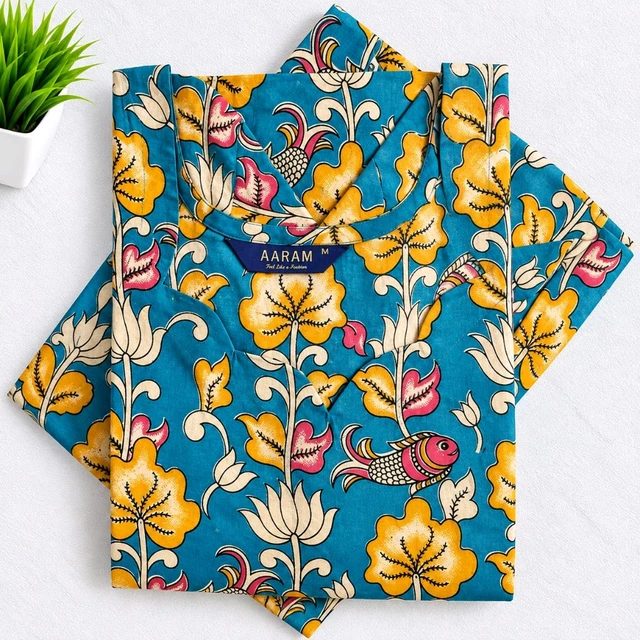Aaram Kalamkari Cotton Kurti Side Open