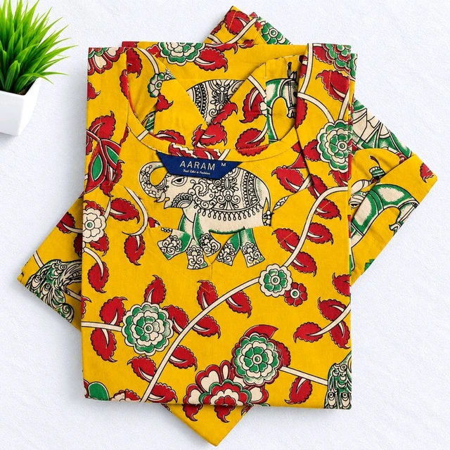 Aaram Kalamkari Cotton Kurti Side Open