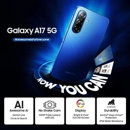 Samsung Galaxy A17 5G (Gray, 6GB RAM, 128GB Storage) | with Travel Adapter | 50 MP No Shake Camera | Gemini Live | Circle to Search | Super AMOLED | Corning Gorilla Glass Victus | 7.5mm Sleek | AI - Gray