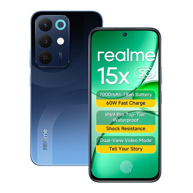 realme 15X 5G Smartphone 8+128GB Marine Blue, 6.8-inch Screen, 144Hz Display,7000mAh Battery, 60W Fast Charging, 50+50MP AI Camera,Dimensity 6300 6nm Octa-core chipset Processor, IP69