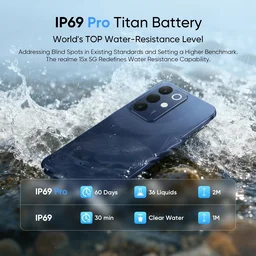 realme 15X 5G Smartphone 8+128GB Marine Blue, 6.8-inch Screen, 144Hz Display,7000mAh Battery, 60W Fast Charging, 50+50MP AI Camera,Dimensity 6300 6nm Octa-core chipset Processor, IP69