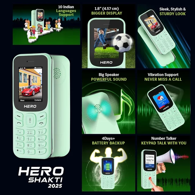 Lava Hero Shakti 2025 Dual Sim Keypad Mobile Phone (with Vibration Alert) | 1.8" Display | Super Saving Battery Mode | Stylish Design | Number Talker | (Mint Green)