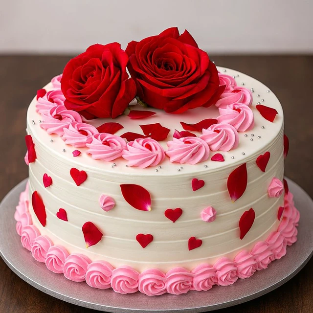 🍰 Red Rose Designer Cream Cake – Eggless Delight