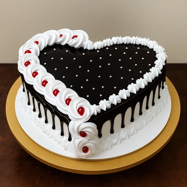 Heart-Shaped Chocolate Flavour Black Drip Cake