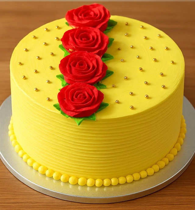  Butterscotch Rose Designer Cake – Eggless Special