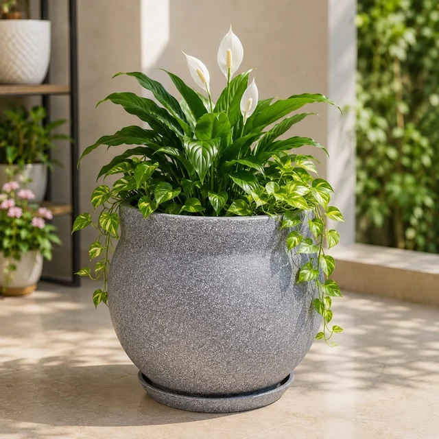 ORB | Matka Shaped RotoMould | With Tray - 14 Inches, Marble White