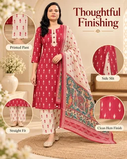 BONCLAIRE Brick Red Cotton Kurta Pant Set with Muslin Dupatta for Women (3-Piece) - XXL, Brick Red