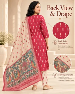 BONCLAIRE Brick Red Cotton Kurta Pant Set with Muslin Dupatta for Women (3-Piece) - XXL, Brick Red