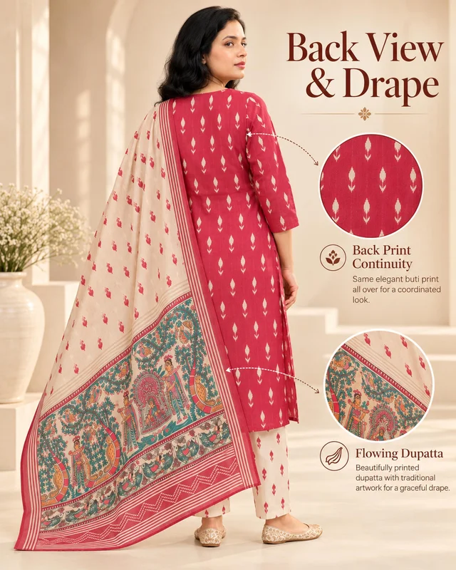 BONCLAIRE Brick Red Cotton Kurta Pant Set with Muslin Dupatta for Women (3-Piece) - XXL, Brick Red