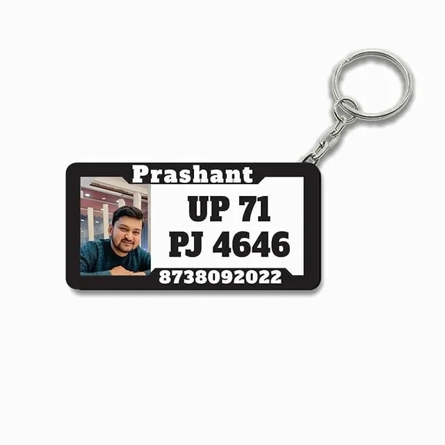 Customized Acrylic Mini Number Plate Keychain | Personalized Car & Bike Key Ring with Name & Photo | Unique Gift for Him & Her | Multicolor Keychain for Vehicle Lovers