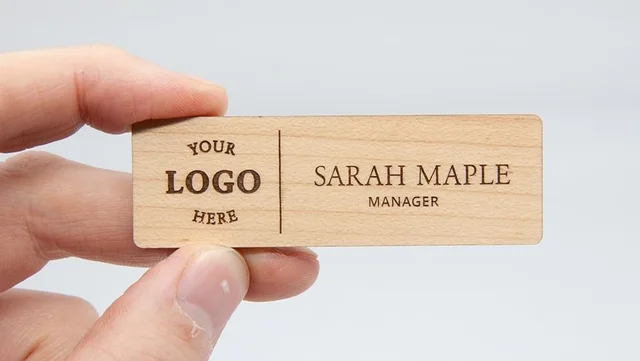  Personalized Pocket Name Plate Name Badge with Pin Backing for Office Employee School College Student Staff (Size 3x1 Inches) (Wooden Badge)
