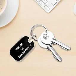 Personalized Metal Keychain with Custom Engraved Name, 7.5 x 2.9 cm Black Tag, Durable Key Ring for Couples