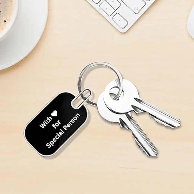 Personalized Metal Keychain with Custom Engraved Name, 7.5 x 2.9 cm Black Tag, Durable Key Ring for Couples
