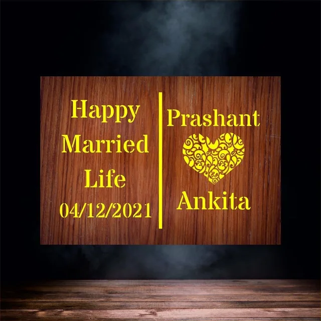 Personalized Wedding Date Lamp - Custom Wooden Love Name Light for Couples, Unique Romantic Gift for Weddings & Anniversaries - 103