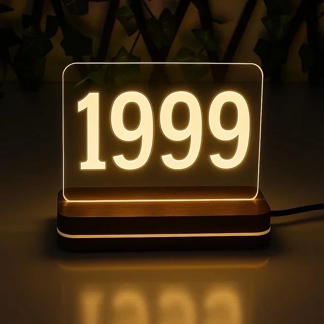 Personalized Acrylic LED Year Lamp with Wooden Base – Custom Engraved Table Lamp