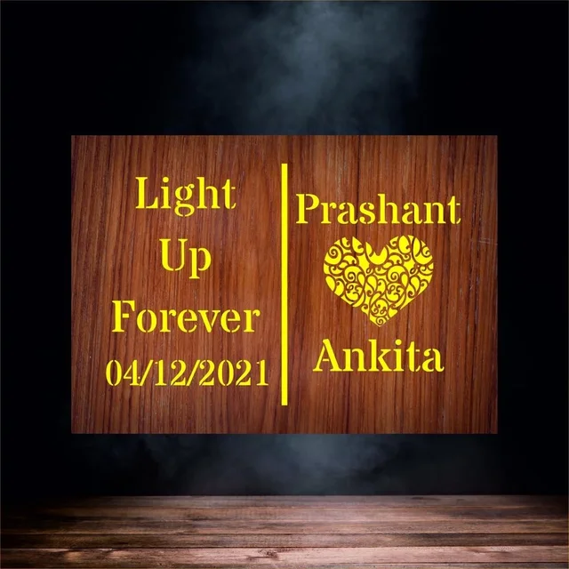 Personalized Wedding Date Lamp - Custom Wooden Love Name Light for Couples, Unique Romantic Gift for Weddings & Anniversaries - 103
