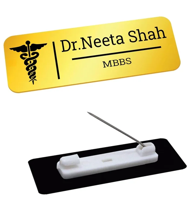 Personalized Pocket Name Plate Name Badge with Pin Backing for Office Employee School College Student Staff (Size 3x1 Inches) (Acrylic Engraved Badge)