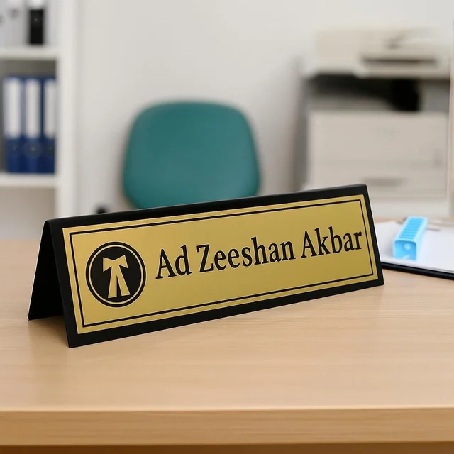 Customized Name Plate for Office Desk (10x2.5 Inch) - Premium Acrylic Table Top Name Board with Logo - Personalized Gift for Boss, Doctor, Lawyer, Teacher - Custom Text Both Sides Available
