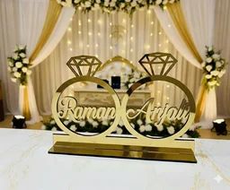 AgnivDecors Customized Golden Mirror Acrylic Name Plate | Personalized Couple Gift | Engagement Wedding Ring Design with Names | Anniversary & Home Decor Showpiece