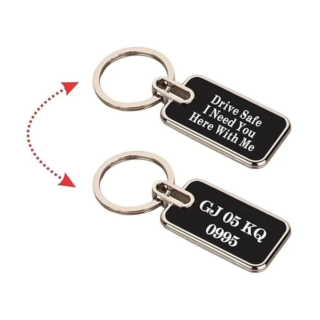 Personalized Metal Keychain with Custom Engraved Name, 7.5 x 2.9 cm Black Tag, Durable Key Ring for Couples