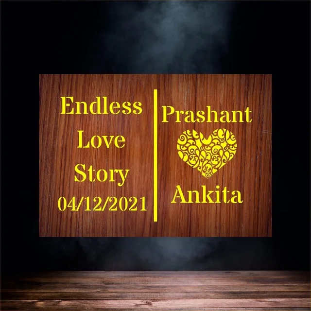 Personalized Wedding Date Lamp - Custom Wooden Love Name Light for Couples, Unique Romantic Gift for Weddings & Anniversaries - 103