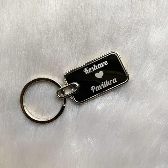 Personalized Metal Keychain with Custom Engraved Name, 7.5 x 2.9 cm Black Tag, Durable Key Ring for Couples
