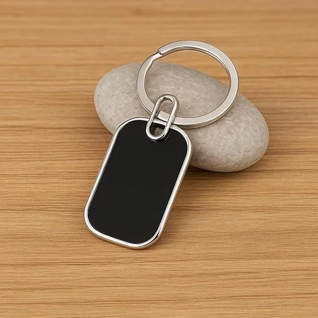 Personalized Metal Keychain with Custom Engraved Name, 7.5 x 2.9 cm Black Tag, Durable Key Ring for Couples