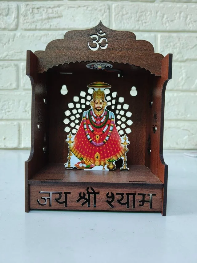 Wooden Temple for Home, Shop & Office | God Idol Mandir | LED Lighted Pooja Mandir for Ganesh, Lakshmi, Ram Darbar, Shiv Parivar, Khatu Shyam Ji - Khatu Shyam Ji