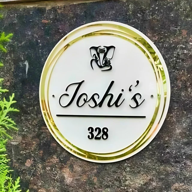 Personalized Name Plate for Home Entrance Outdoor - Acrylic Body, Waterproof | Designer Door Plates for Flat, Bungalow & Apartment - Customized - 10x10 Inch, White & Golden