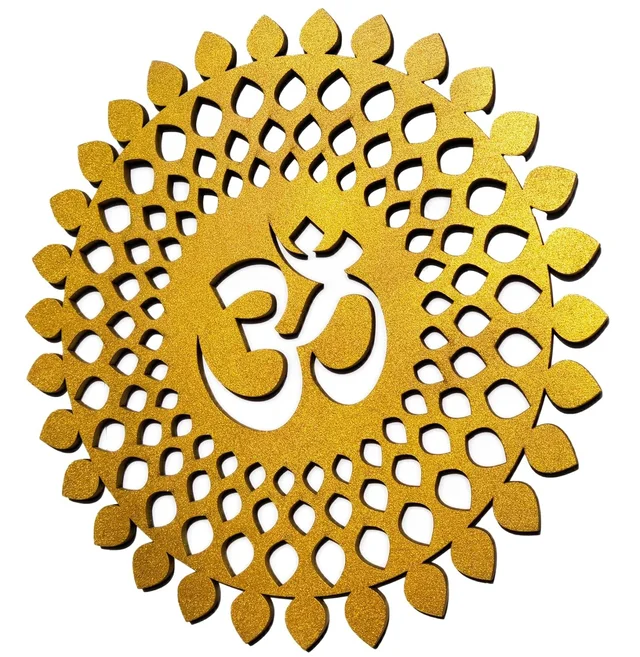 Om Round Decorative Wall Art Mdf Wooden Om Chakra For Temple, Living Room, Bedroom, Office, Hotel, Home Decor Items, Gift Item, Mandala Wall Hanging For House Decoration - 12x12 Inch