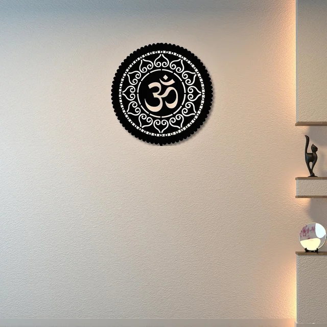 Wooden Om Wall Decor with LED Light for Living Room & Pooja Room | Spiritual Wall Hanging Decoration | Temple & Home Decor Items | Decorative Wall Light for Mandir