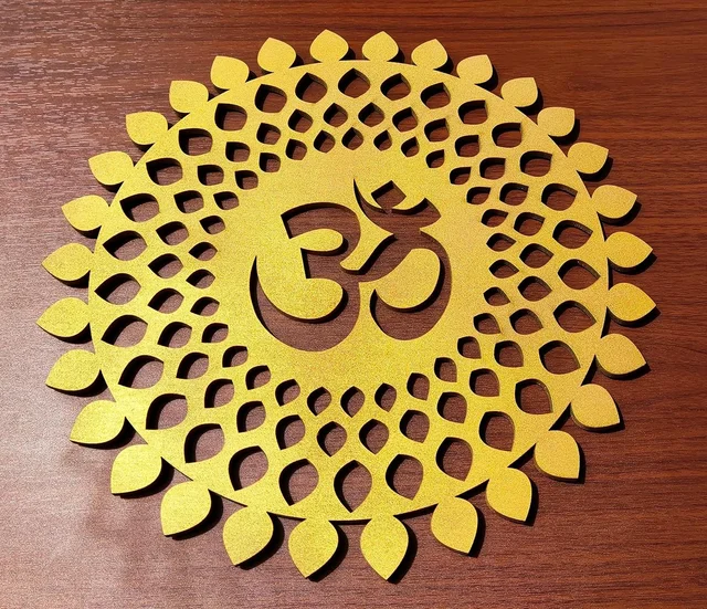 Om Round Decorative Wall Art Mdf Wooden Om Chakra For Temple, Living Room, Bedroom, Office, Hotel, Home Decor Items, Gift Item, Mandala Wall Hanging For House Decoration - 12x12 Inch