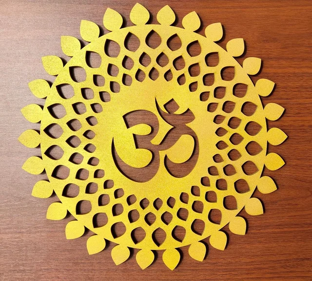 Om Round Decorative Wall Art Mdf Wooden Om Chakra For Temple, Living Room, Bedroom, Office, Hotel, Home Decor Items, Gift Item, Mandala Wall Hanging For House Decoration - 12x12 Inch