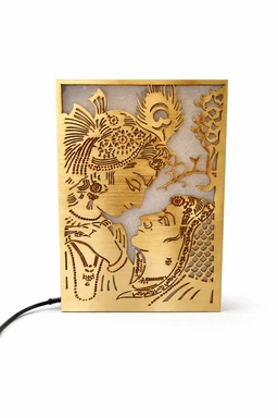 Radha Krishna Golden MDF Portrait Light Box | Laser Cut Decorative LED Lamp | Warm White Sparkle Light | Wooden Home Décor | 8 x 12 Inch approx