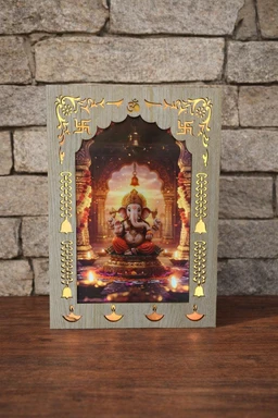 Ganesha 3D LED Wooden Frame - Premium Laser-Cut Backlit Wall Hanging & Tabletop Decor for Home, Office, Pooja Mandir (Warm Golden Glow)