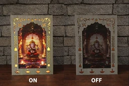 Ganesha 3D LED Wooden Frame - Premium Laser-Cut Backlit Wall Hanging & Tabletop Decor for Home, Office, Pooja Mandir (Warm Golden Glow)
