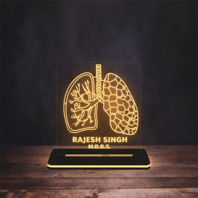 Custom Doctor LED Sign - Pulmonologist Gift - Personalized Anatomical Lungs Plaque - Respiratory Therapist Desk Decor - Medical Student Grad Gift - Night Light with Name
