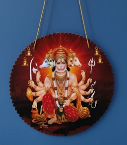 Hanuman Ji Wall Hanging | Panchmukhi Hanuman Ji | Hanuman Ji Photo | Hanuman JI Wall Art | Hanuman Ji Wall Decoration - 8 Inch, Panch Mukhi Hanuman Round Foral
