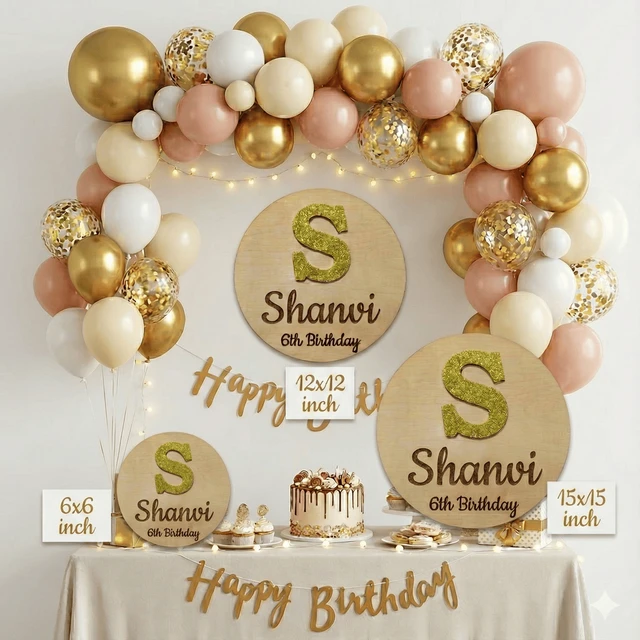Personalised Wooden Name Board with Glitter Alphabet Initial – Custom Birthday Decor for Any Age | Handmade Laser-Cut Name Plate for Parties, Room Décor & Gift - 12x12 Inch