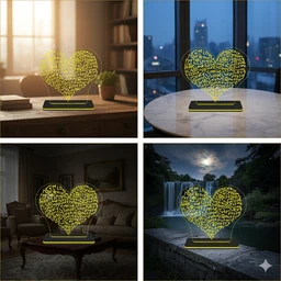 Heart Shape LED Table Lamp | Warm White Acrylic Table Lamp | Love Word Engraved Design | AC Powered | 7.5 x 6 Inch Approx